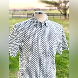 Faherty Breeze Shell Print Short Sleeve Hemp & Lyocell Button-Down Shirt Medium